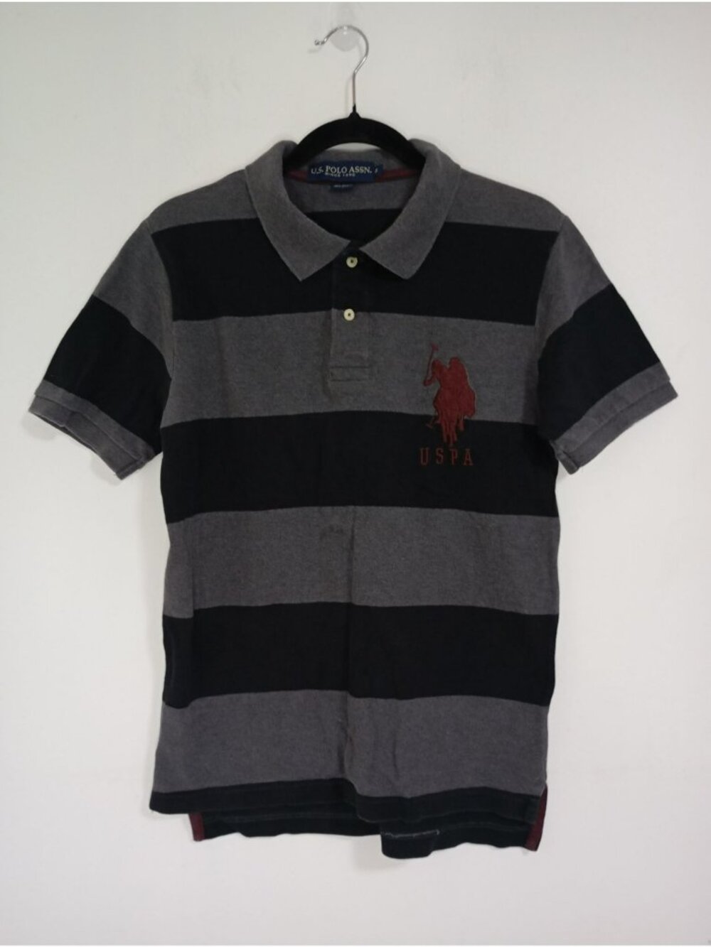 U.S. Polo Assn. Mens Striped Shirt Embroidered Logo Gray & Black S 100% Cotton